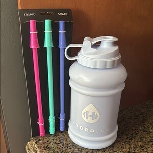 HydroJug Light Blue Water Bottle with Straw Set